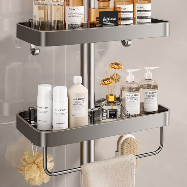 SpaceSaver Aluminum Shower Shelf with Towel Rack