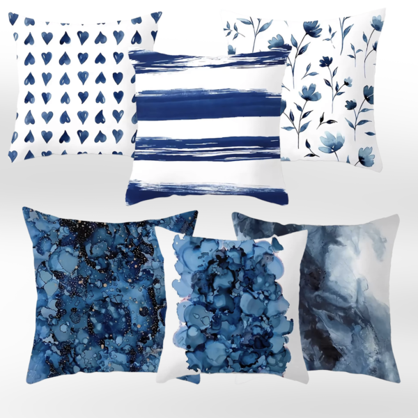 "Nils" Blue Ink Style Decorative Pillowcase