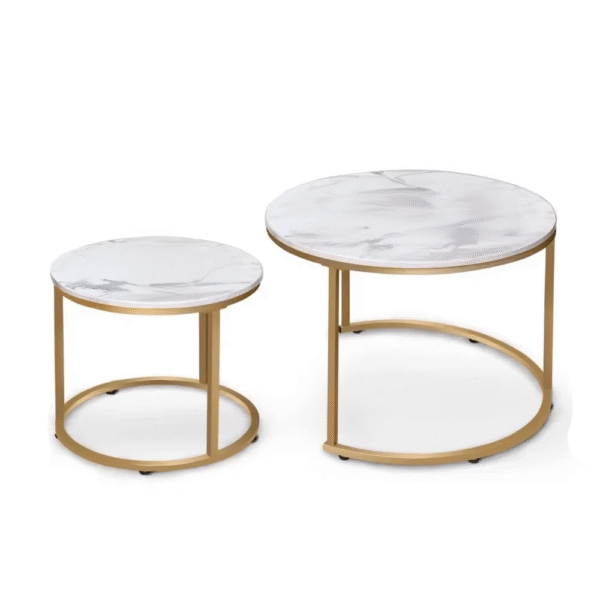 Elan Nesting Coffee Table Set – Gold & White Marble Look