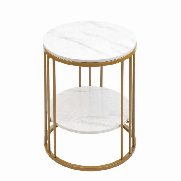 Elena Round Side Table – Gold Frame with White Sintered Stone Top